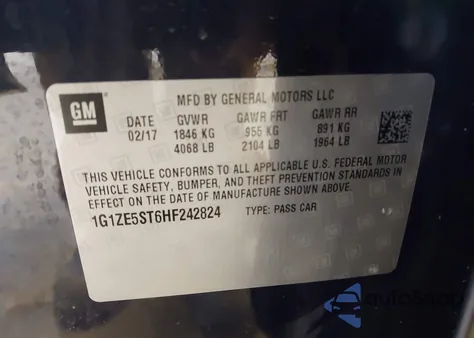 2017 Chevrolet Malibu 1Lt from USA, damaged, VIN 1G1ZE5ST6HF242824